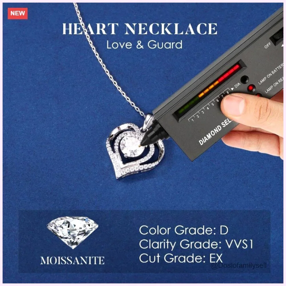 Sterling Silver Double Heart Moissanite Necklace Elegant Anniversary Gift